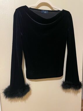 Velvet Feather Cuff Cowl Top